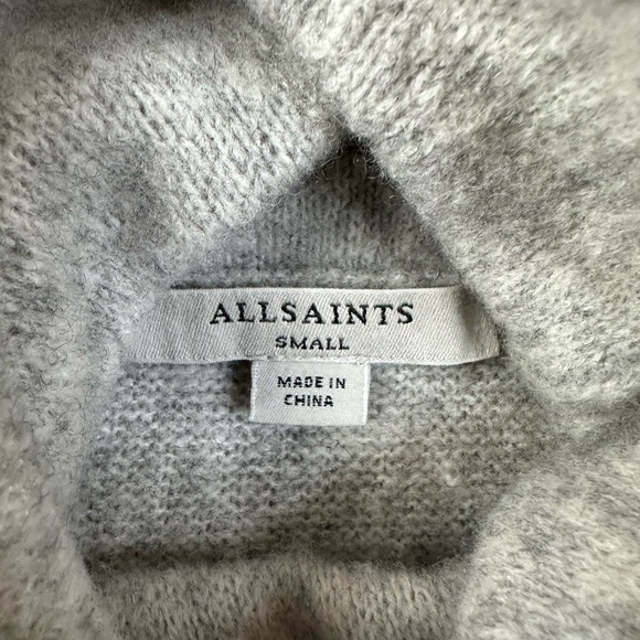 AllSaints Gray Wool Yak Blend Cropped Turtleneck Sweater Small Soft Knit - Picture 2 of 5